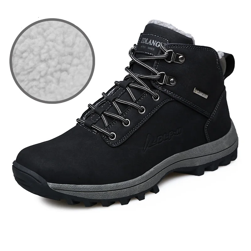 

Men Boots Winter With Fur 2018 Warm Snow Boots Waterproof Leather Outdoor Hiking Shoes Male Anti-skid Wearable Climbing Sneakers