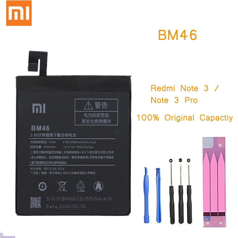

Original Phone Battery for Redmi Note 3 Battery Xiaomi hongmi Note3 Pro BM46 Replacement Batteries Package Red rice bateria