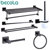 55CM Matte Black Double Towel Bars Bathroom Towel Hanger Space Aluminum Bathroom Accessories Towel Rack Towel Ring  Toilet Brush ► Photo 1/6