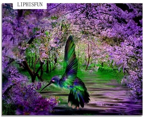 Bird With Purple Flower DIY Diamond Painting Cross Stitch Embroidery Scenery Full Square Drill Resin Rhinestones | Дом и сад