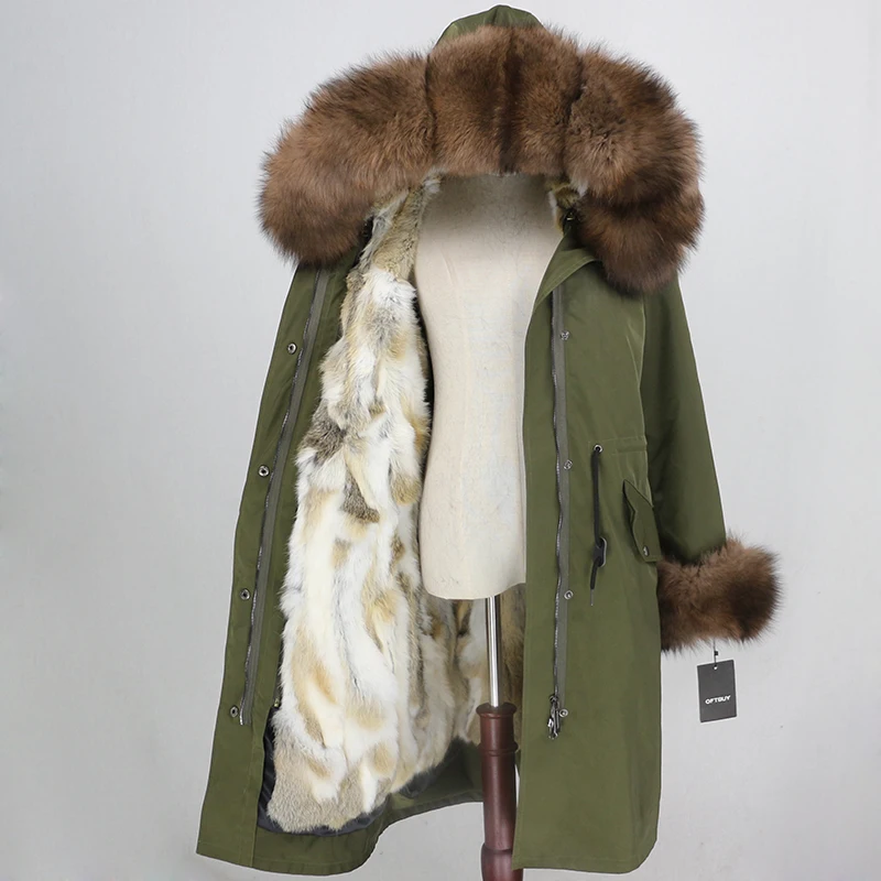 OFTBUY X-long Parka водонепроницаемое пальто натуральный мех зимняя куртка женская натуральный Лисий мех воротник капюшон манжеты подкладка из натурального кроличьего меха Повседневная - Цвет: green brown