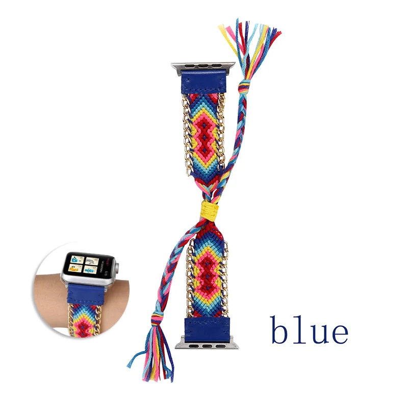 Цветной нейлоновый тканый ремешок для Apple Watch 38 мм/40 мм/42 мм/44 мм женские креативные плетеные ремешки ручной работы для Apple Watch - Цвет ремешка: blue