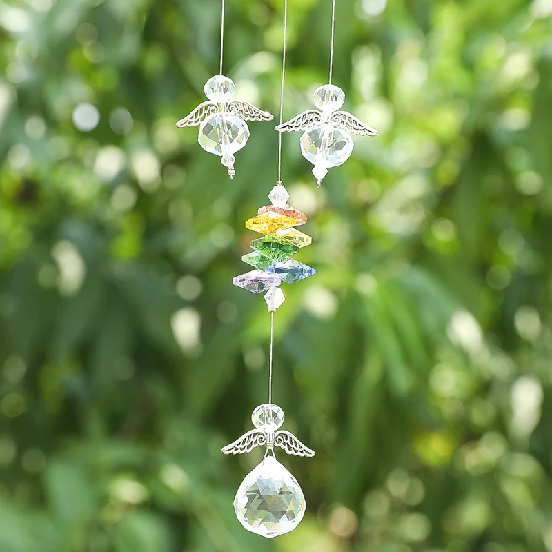 H& D Хрустальная люстра Призмы Ангел Дизайн висячая подвеска Suncatcher Кристаллы с 3 прозрачными шариками декор для окна, подарки для сада