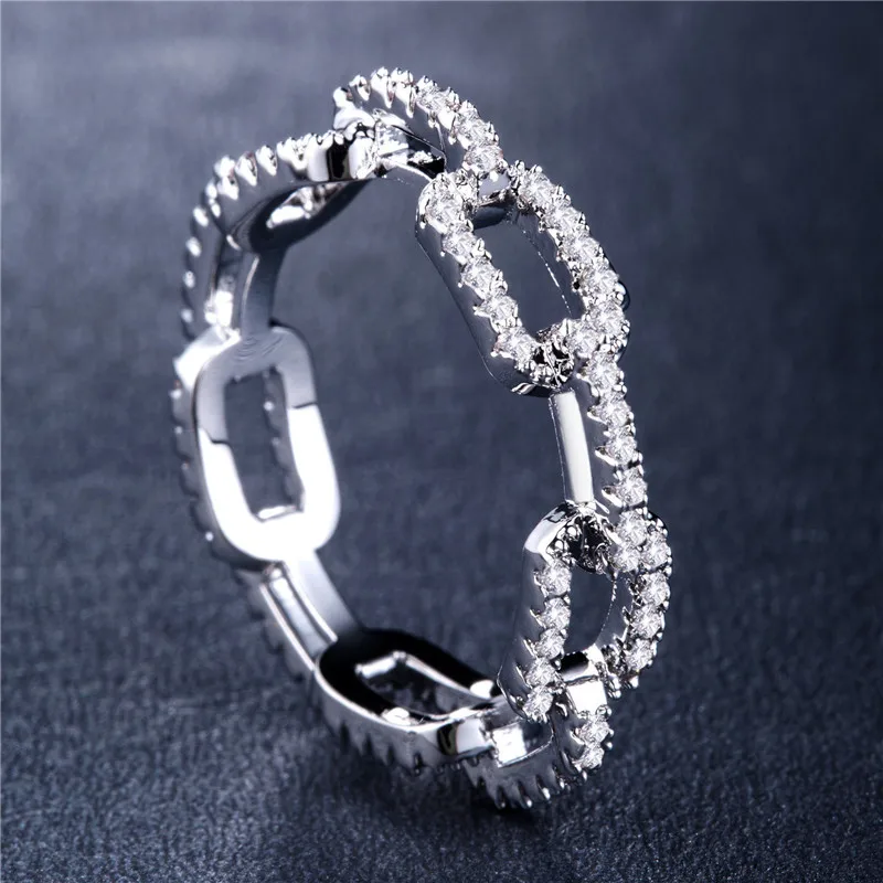 

Huitan Creative Chain Design Women Ring With Micro Paved Destiny Link Couple Ring For Girlfriend&Boyfriend Hot Selling Items