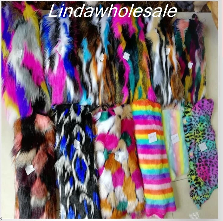

Wholesale Jacquard plush multi-color rainbow faux fur fabric,fabrics for patchwork,felt cloth,Shoe hats decoration materials