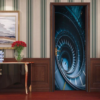 

2pcs/Set Creative Spiral Staircase Door Stickers Mural Bedroom Vinyl Door Murals Wall Stickers Poster DIY Home Decor Wallpaper