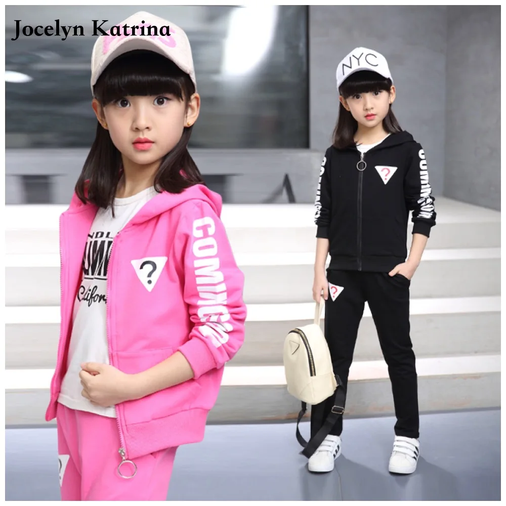 

2017 Spring Sport Baby Girl Clothing Set Kid Hooded Coat + Pants Cotton Autumn Children Solid Clothes Suit 2pcs For Girl