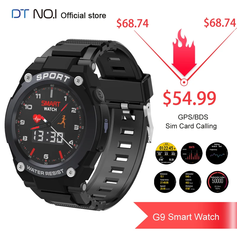 

DTNO.I NO.1 G9 1.3 Inch Full Touch GPS Sim Bluetooth Calling Smart Watch Music Blood Pressure Monitor Sport Fitness Watch Phone