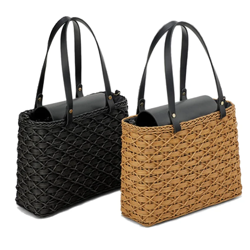 

Grass woven rattan beach bag diagonal retro fashion bamboo handbags new travel vacation leisure bag