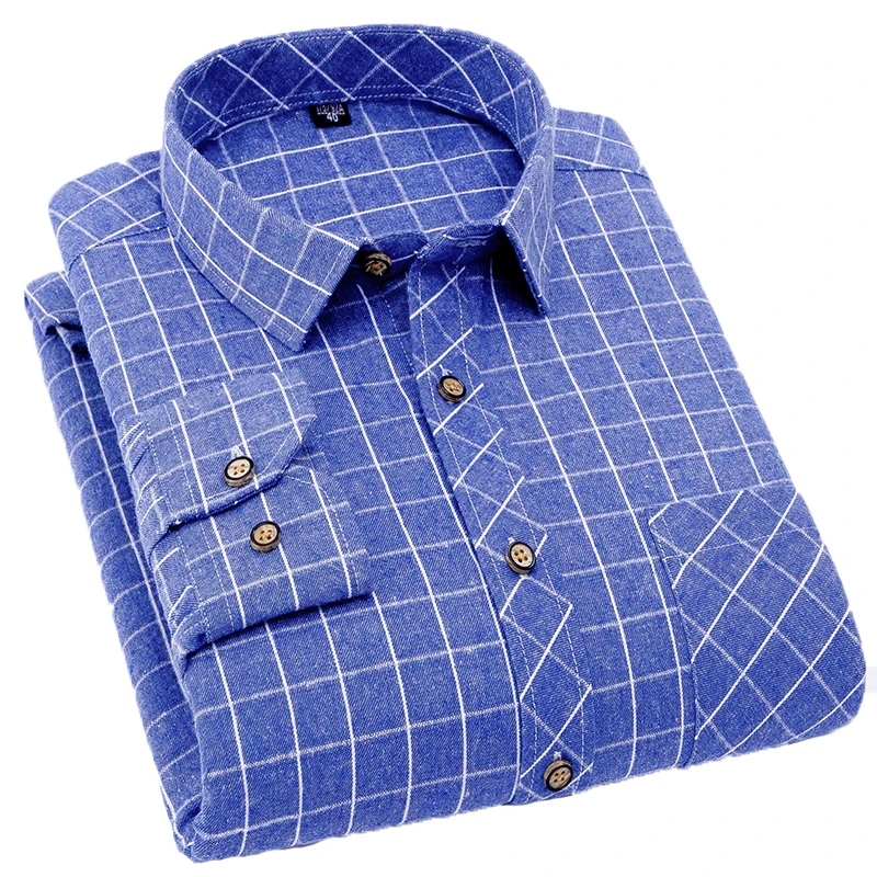 

NIGRITY 2019 spring autumn Men's Long Sleeve Plaid warm stripes and checks Thick Shirt fashion comfortable soft Casua plus size