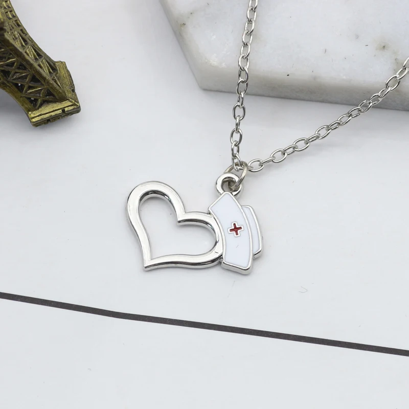Enamel-White-Nurse-Hat-Pendant-Necklace-Unisex-Prayer-Cross-Hollow-Heart-Charm-Necklaces-For-Nurse-Doctor (1)