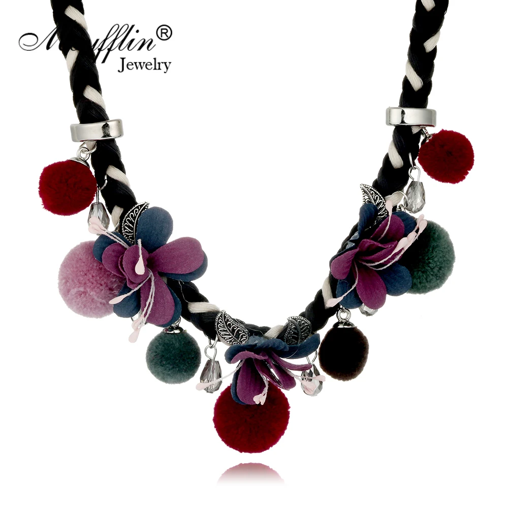 

Meyfflin Collier Femme Wool Ball Choker Necklaces Pendants for Women Boho Cotton Rope Flower Statement Necklace Fashion Jewelry