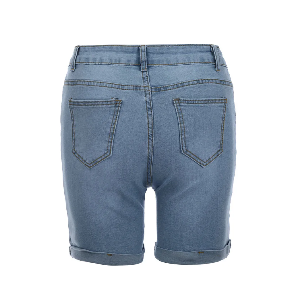 Новый Для женщин летние резинка на талии Короткие джинсы женские карманы мыть деним очень уникальный и дышащие шорты c0410