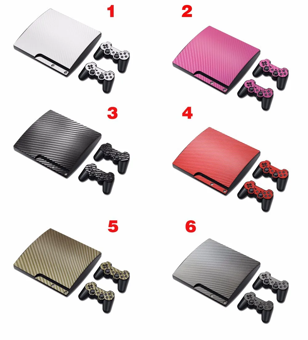 Углеродное волокно виниловая кожа Наклейка для PS3 Slim Игровая консоль с 2 крышки контроллеров для playstation 3 тонкая наклейка на джойстик