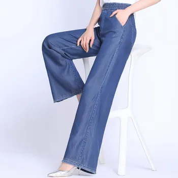 

2019 Fashion Female Plus Size Pants Jeans Pants Spring Summer Wide Leg Pants Straight Women Slim Casual Denim Trousers