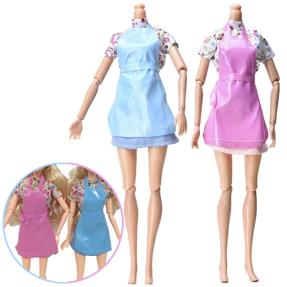 

3Pcs/Set Popular Mini Pink Blue Cute Baby Clothes for Barbies Dolls with Apron Kitchen Suit Dolls Accessories