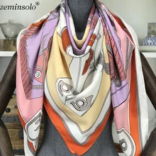 Шелковый шарф женские Большие шали палантины хиджабы с принтом модные квадратные шарфы Echarpes Foulards Femme палантины бандана 130*130 см