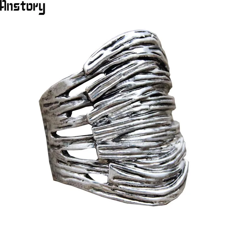 Vintage Plant Nest Rings Hollow Design Antique Silver Plated Fashion Jewelry
