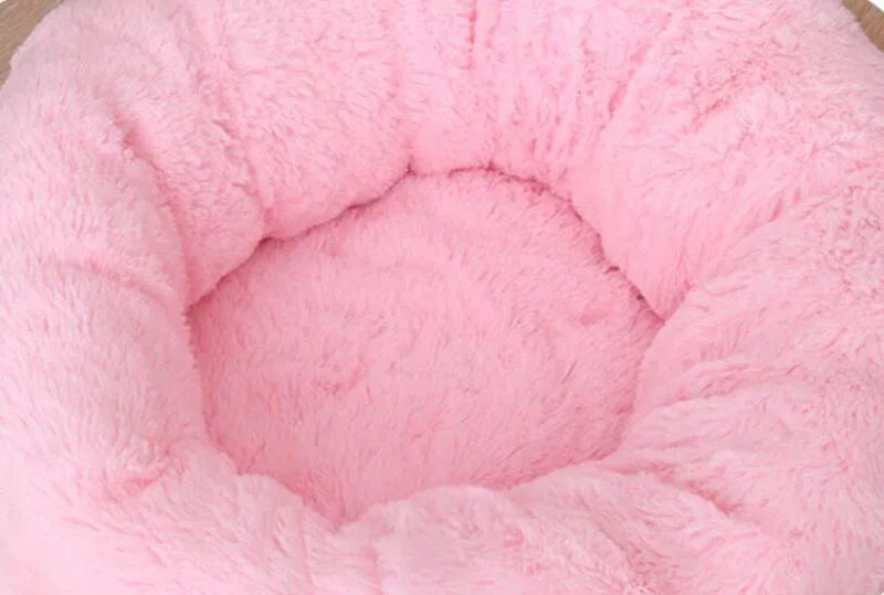 Зимняя кровать для собаки, роскошная теплая кровать для кошки, мягкая плюшевая круглая подушка для собаки пончика для маленькой собаки котята, домик для чихуахуа, йоркца - Цвет: pink