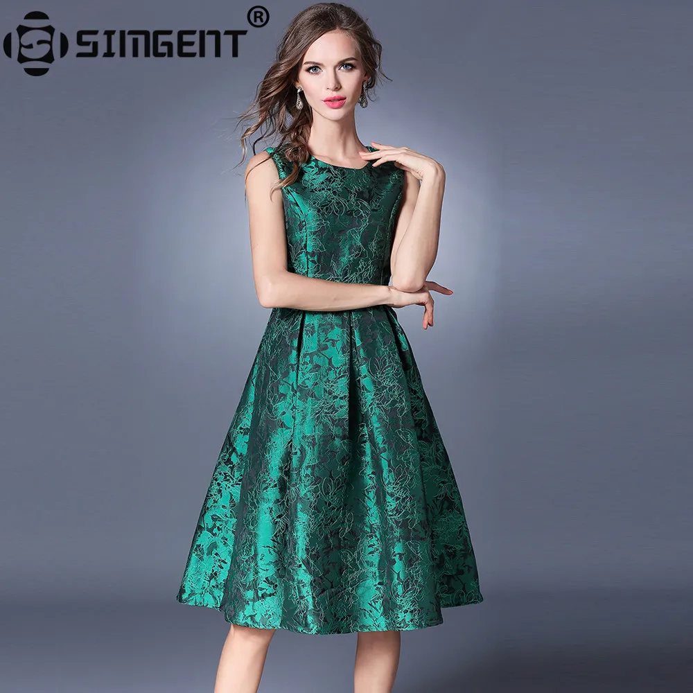 

Simgent Summer Dress Women One Neck Elegant Slim Jacquard Sleeveless Tank Dress Lady Clothes Vestidos Robe Femme Jurkjes SG94183
