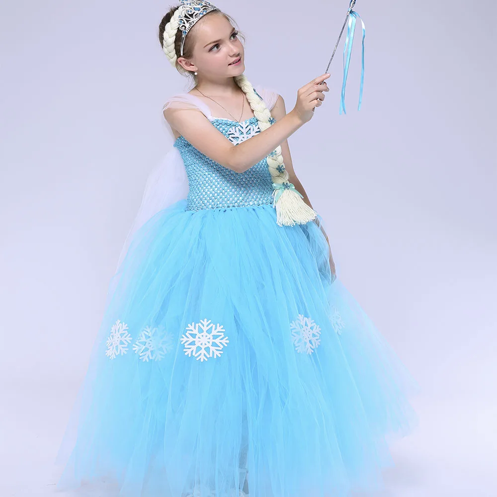 Blue Snow Queen Girls Elsa Dress Cosplay Princess Costume for Kids Froze Girls Christmas Dress Kids Snowflake Party Dress Tutu (2)