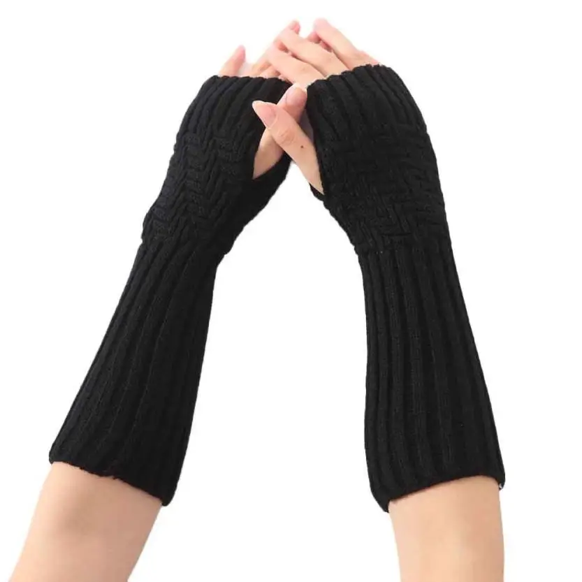 Women Fashion Knitted Arm Sleeve Fingerless Winter Gloves Soft Warm