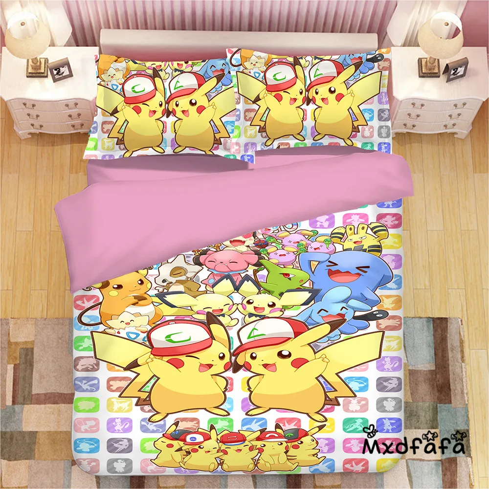

Mxdfafa Anime Pokemon duvet cover Set 3D Bedding Sets Luxury Duvet Cover sets Include 1 Duvet Cover and 2 Dakimakura case