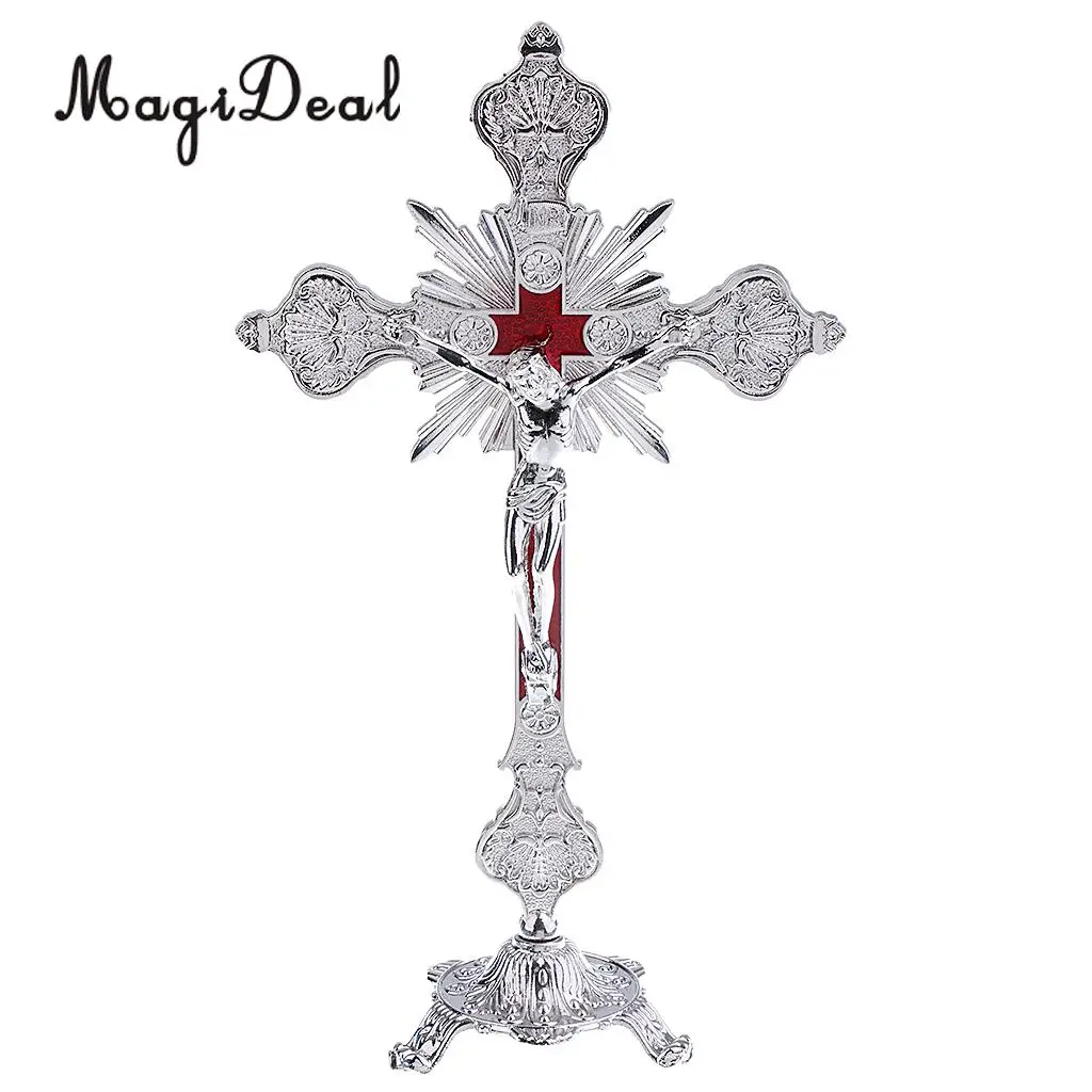 Crucifix Jesus Christ On The Stand Cross Catholic Statue Figurine for Home Chapel Ornament