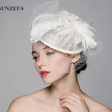Красивая Свадебная шляпка, вуали, льняные тюлевые шляпки для невесты с перьями страуса, Flor Tocado Boda SQ005