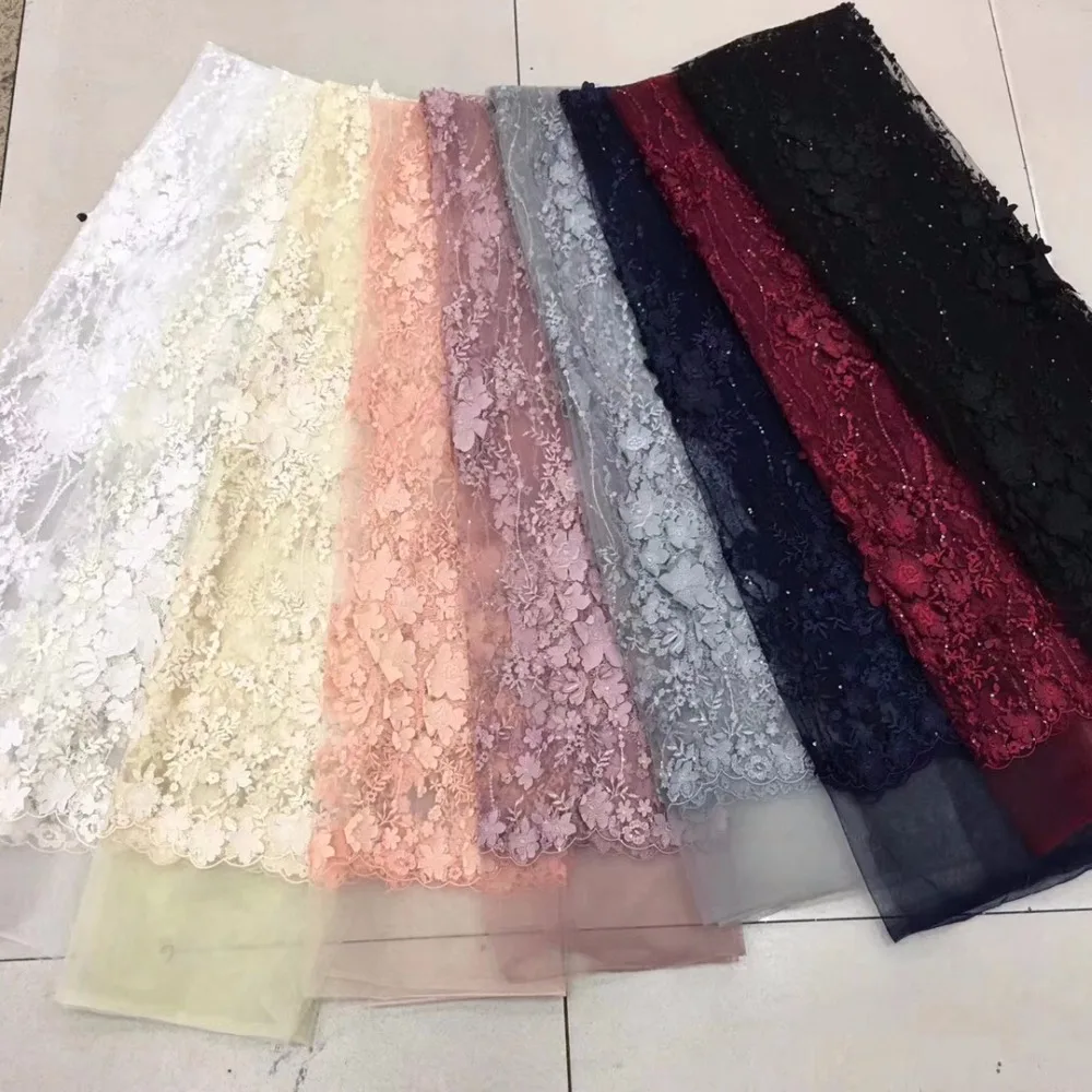 

2018 new style of fabric of French 3D Flower Tulle of knitted lace fabric of high quality lace fabric African African jjh42