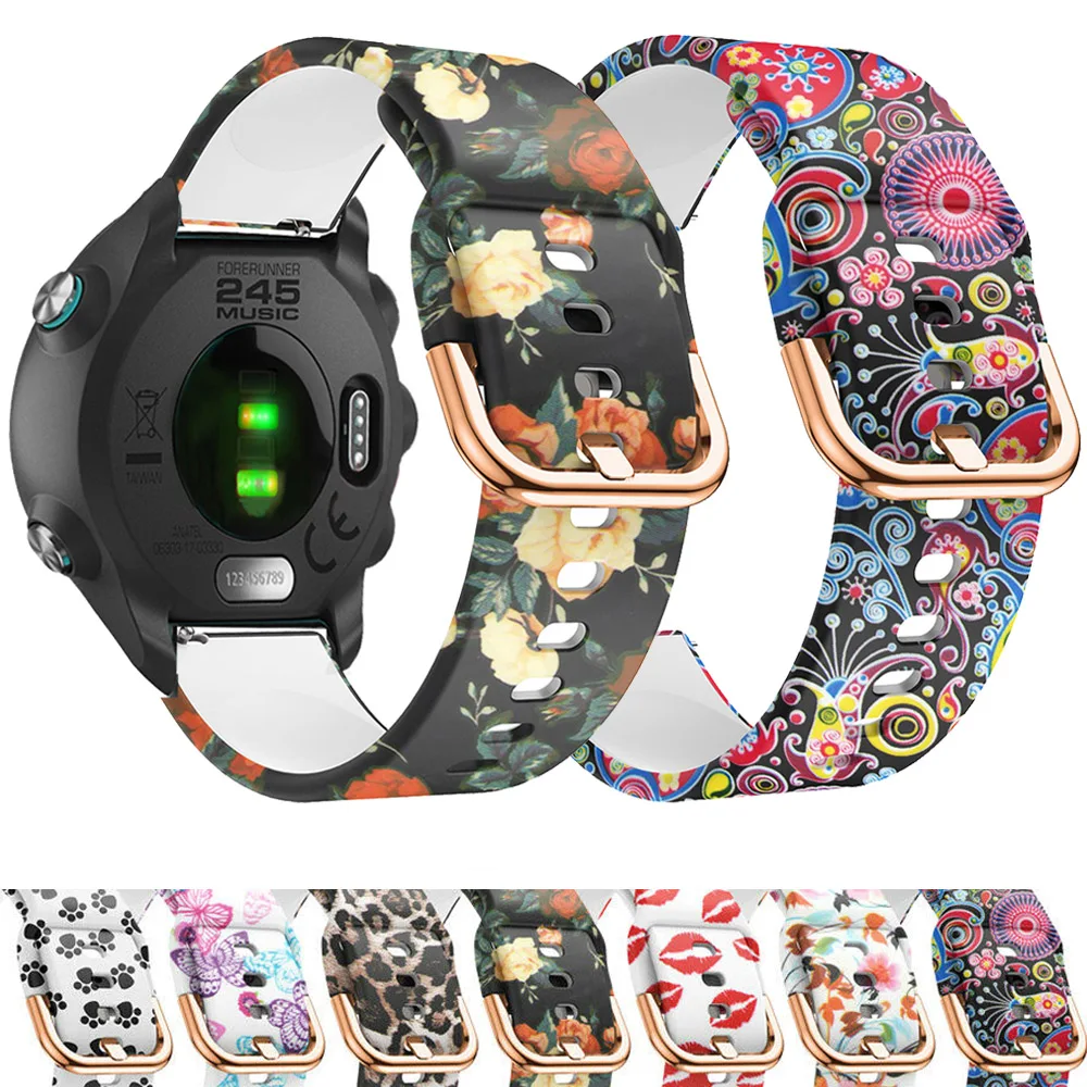 

For Garmin Forerunner 245 245M Music 645 Sport Silicone Wrist Band Strap Printing Replacement Bracelet Strap Belt 20mm Watchband