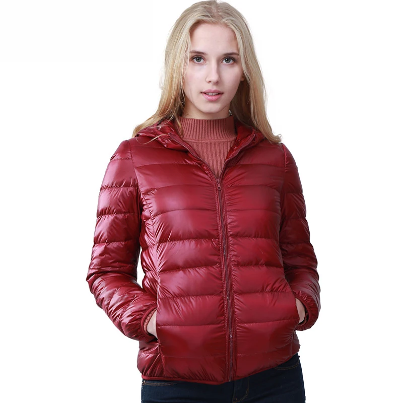 Women Winter Hooded Down Jacket Ultra Light Thin 90% White Duck Jackets Casual Portable Spring Thin Coat Female Warm Down Parkas