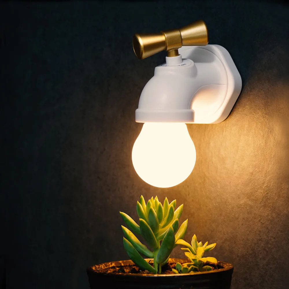 Retro Voice Control LED Light Faucet Tap Shape Night Light Night Lamp 
