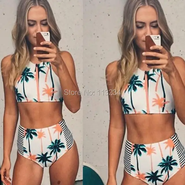palm tree high waisted bikini