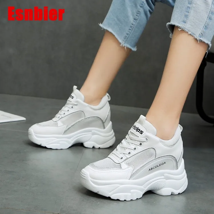 

Women's Chunky Sneakers 2019 Fashion Women Platform Shoes Lace Up white Vulcanize Shoes Womens Female Trainers Dad Shoes