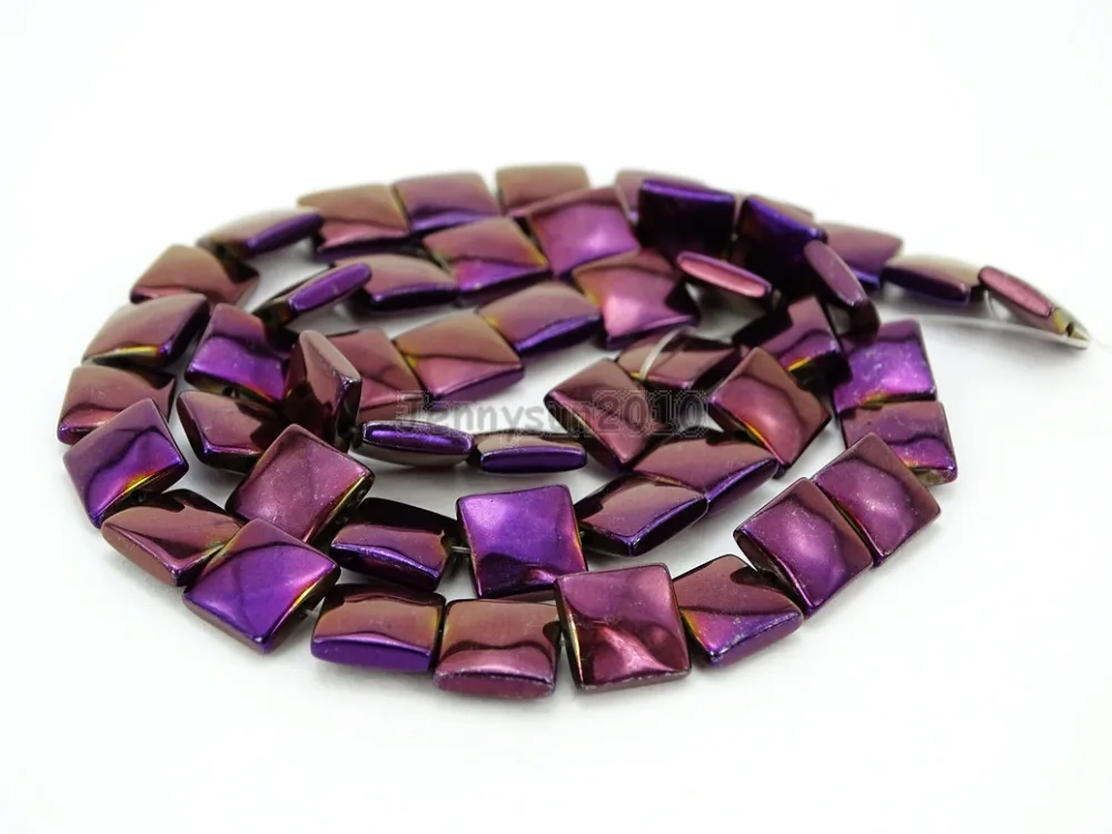 

Natural Hematite Healing Gems Stones Flat Square 8mm Beads Non Magnetic Metallic Purple Jewelry Making 16" 5 Strands/Pack