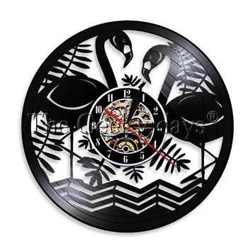 

1Piece Flamingo Birds LED Vinyl Wall Light Wild Animals Circle Vinyl Wall Clock Art Home Decor Interior Vinyl Record Decor Clock