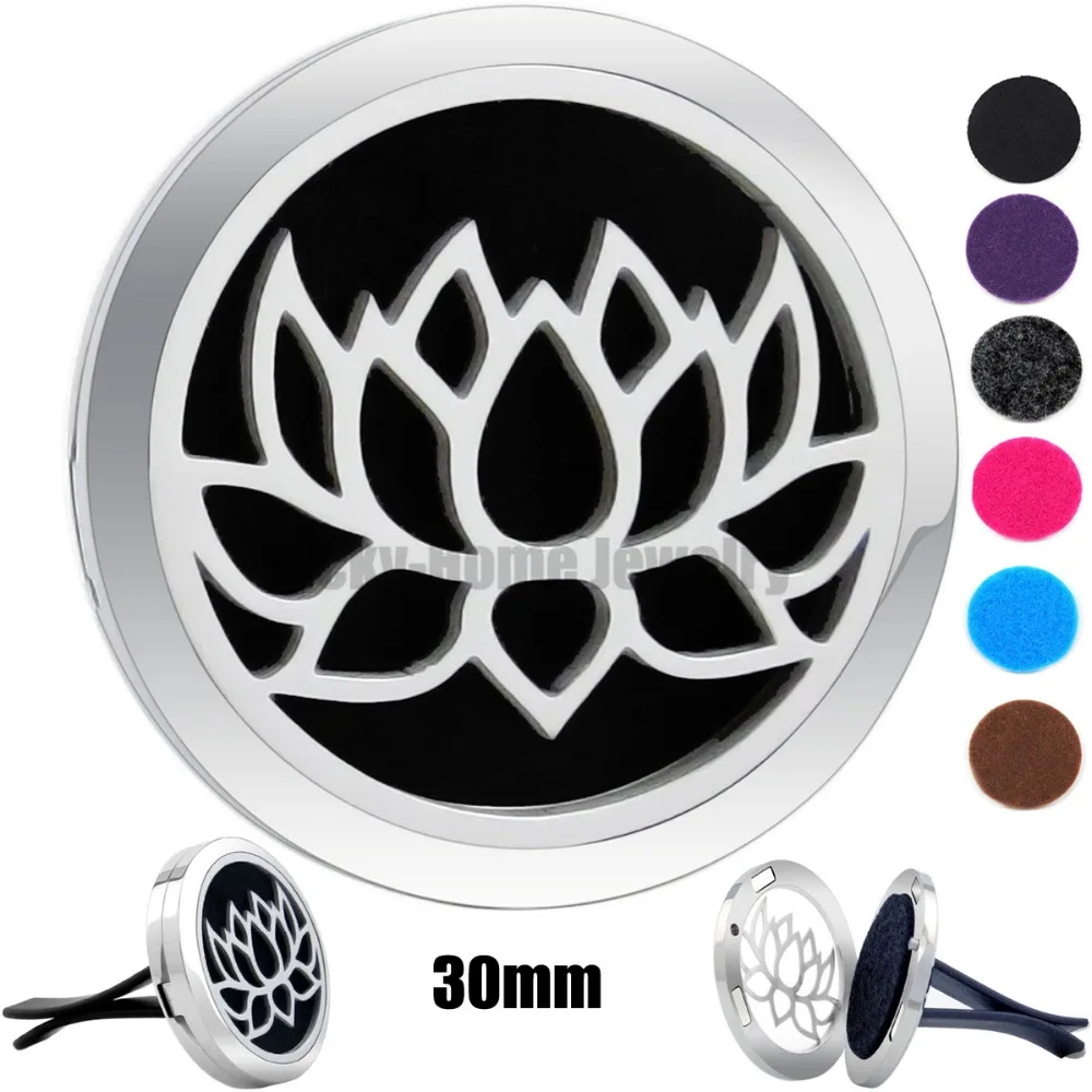 

New Lotus 30mm 316L Stainless Steel Essential Oil Car Locket Aroma Car Aromatherapy Locket drop shipping