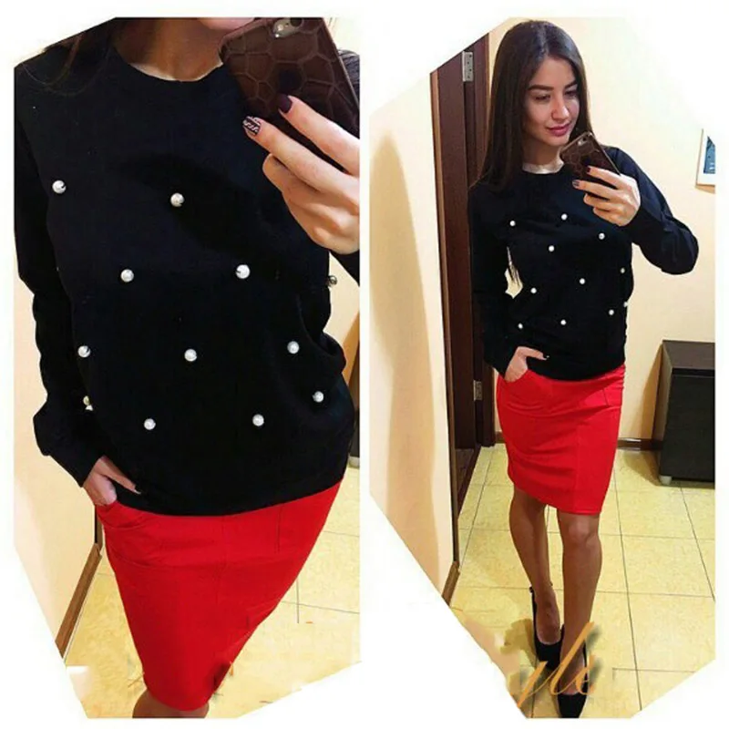 

Fashion Women Clothes Autumn Winter Hoodies Beaded Sweatshirts O-Neck Long Sleeve Pullovers Fashion Warm Casual Ladies Tops