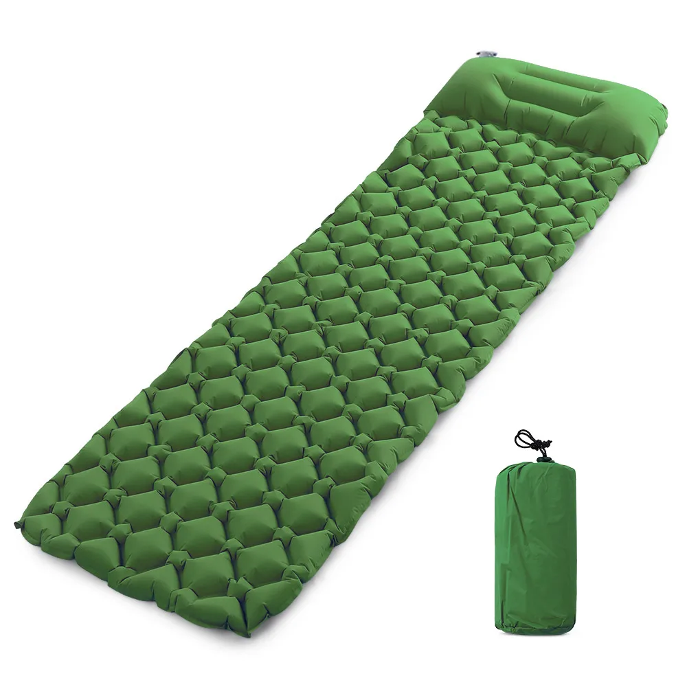 TOMSHOO Сверхлегкий надувной коврик для сна, матрас для наружного кемпинга, походов, альпинизма, путешествий, складной пляжный водонепроницаемый коврик - Цвет: Green With pillow