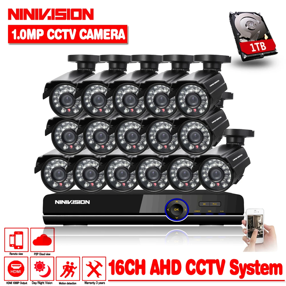  16ch AHD sistema CCTV 1.0MP 2000tvl DVR Kit 16CH AHD 1080 P DVR 16 piezas 720 p CCTV cámaras PC y v