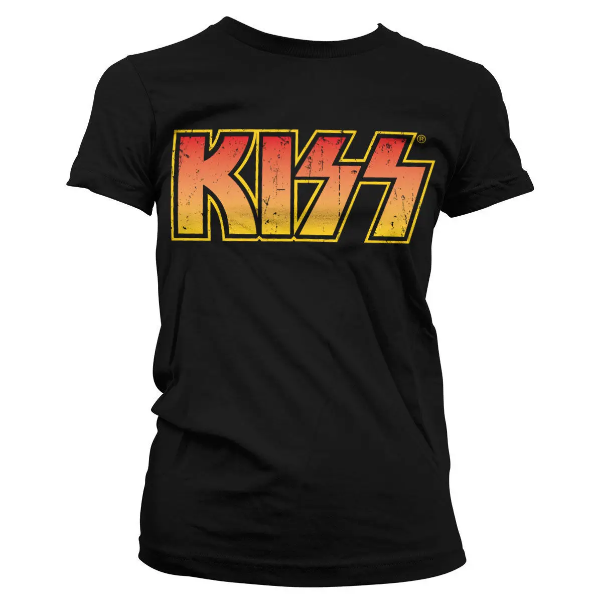 

Officially Licensed KISS Distressed Logotype Women T-Shirt S-XL Sizes Womens Tops Fashion Design 100% Cotone T Shirt
