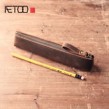 

2017 new Crazy horse leather head layer leather pen pocket school handmade retro vintage leather stationery bag pencil