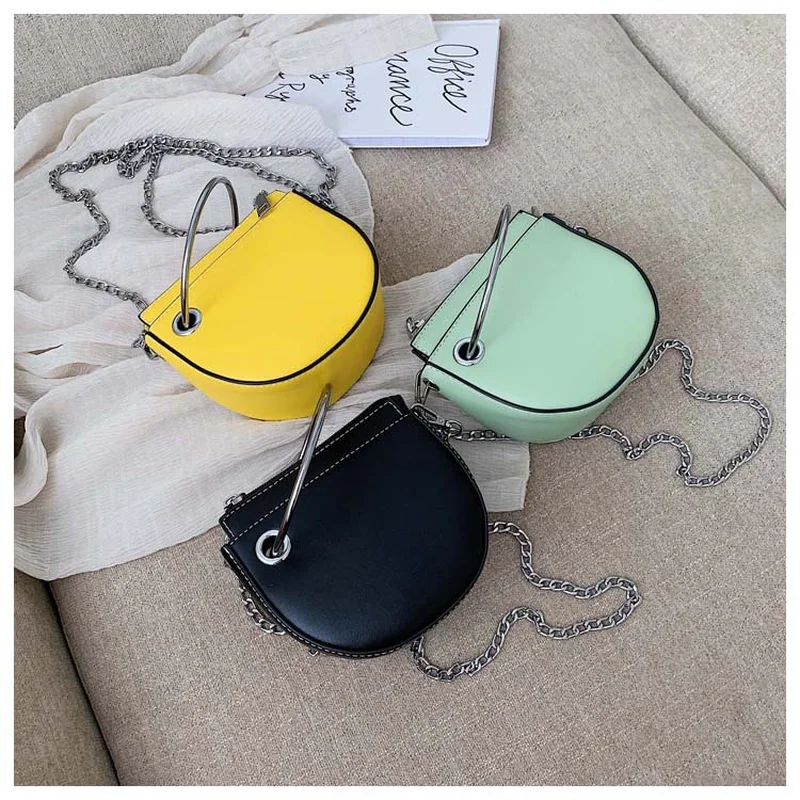 

2019 New Semi-circular Women Saddle Tote Bag Candy Color Metal Handle Handbag Crescent Shoulder Messenger Bag Lady Crossbody Bag