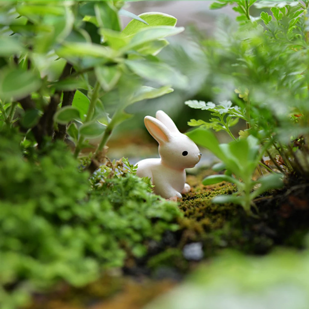 10 pcs  Resin Miniature Garden Ornaments Miniature Ornaments Decor Cute Rabbit Moss Micro Landscape Decorative Gardening
