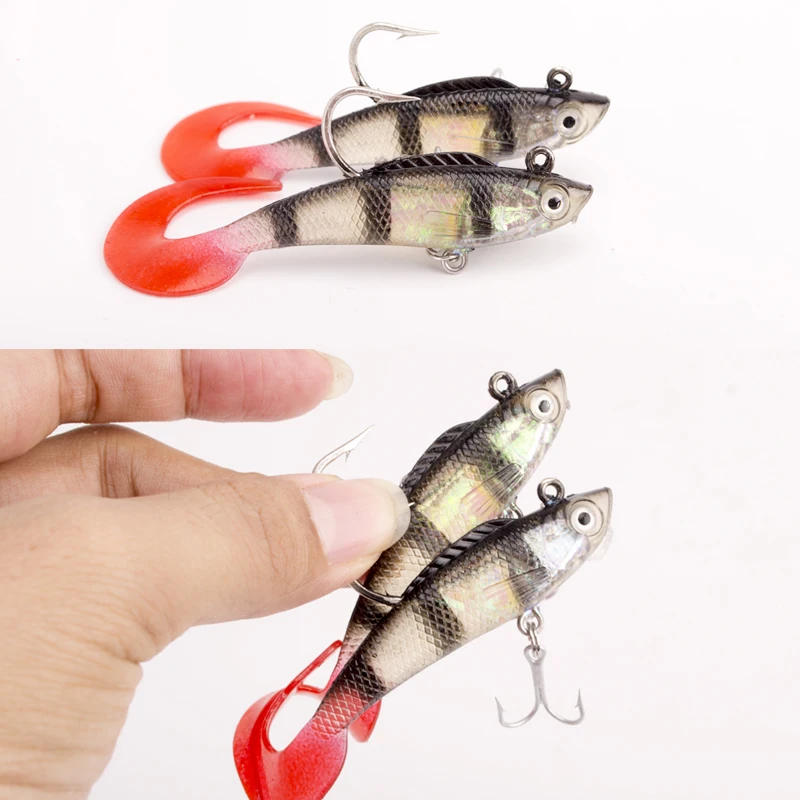 2pcs/lot Soft Bait Lead Head Fish Lures 7g 75mm Bass Fishing Tackle Sharp Treble Hook Sea Fishing Tackle