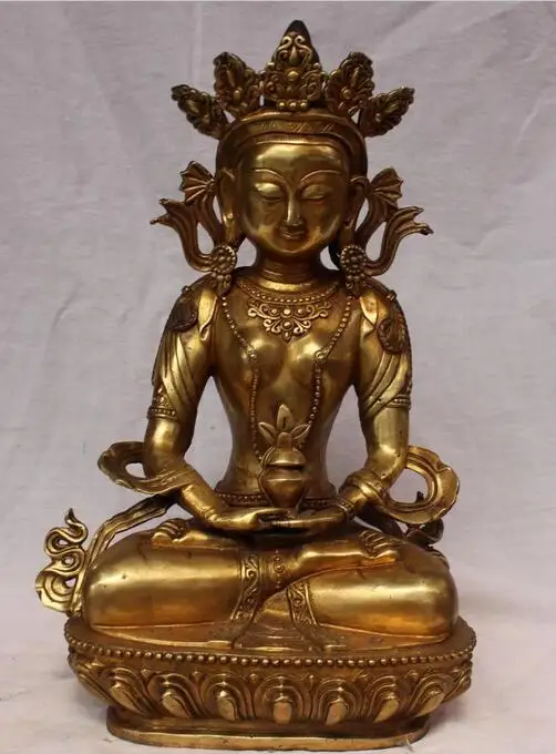 

free 18" Marked Chinese Tibetan Buddhism Bronze Gilt Amitayus Buddha Long Life statue fast