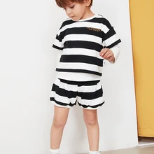 Balabababy/комплект одежды с короткими рукавами для мальчиков; Новинка г.; летняя стильная свободная тонкая детская одежда; модный костюм