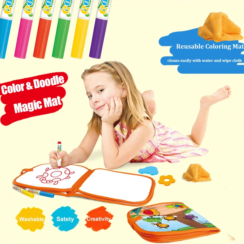 2018 Новые поступления Aqua каракули Рисунок стереть коврик Дети Обучающие игрушки с 6 цветов моющиеся и стирающиеся ручки живопись игрушки