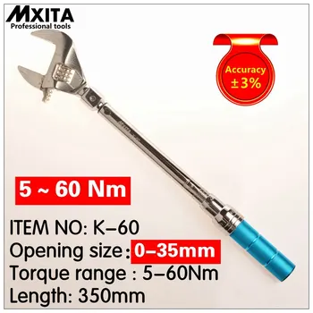 

9X12 5-60N.m (0-35--45MM), MXITA 3% OPEN Torque Wrench Adjustable Interchangeable Hand Spanner tire repairing tool